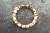 White Pearl Yellow Gold 16g Hinged Segment Hoop - Daith Earring Clicker - Rook Earring - Tragus Hoop