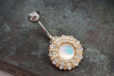 Yellow Gold Revo Crystal Flower Belly Button Rings