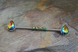 Multi Color CZ Vitrail Teardrop Industrial Barbell 14g