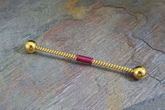 Gold Twisted Rope Industrial Barbell 14g Scaffold