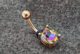 Rainbow CZ Round Crystal Rose Gold Belly Ring - Gift Under 20