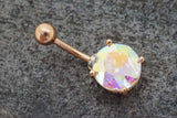 Round AB Aurora Borealis Rose Gold Belly Ring - Gift Under 20