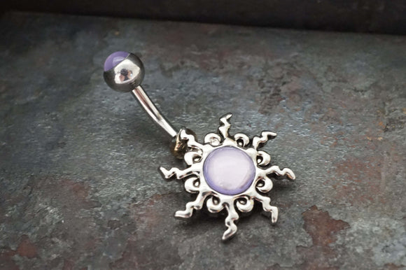 Purple Sun Silver Belly Button Navel Rings - Gift under 20