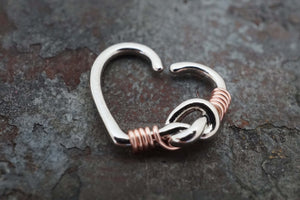 Tied Knot Silver Heart 18g Daith Hoop Rook Hoop Earring Piercing