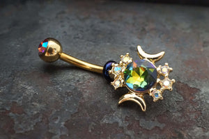 Gold Sun and Moon Belly Button Ring