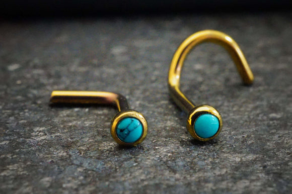 18g 20g Turquoise Titanium Rose Gold Nose Stud L Bend Nose Ring