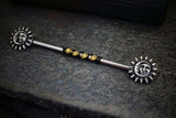 Celestial Sun and Moon 14 Gauge Silver Industrial Barbell Beaded Piercing