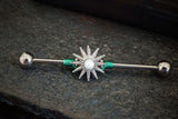 Sunburst White Opal 14 Gauge or 16 Gauge Industrial Barbell Beaded Scaffold Piercing