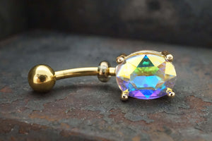 AB Aurora Borealis Yellow Gold Belly Ring