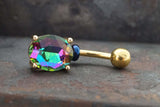 Rainbow CZ Crystal Yellow Gold Belly Ring