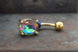 Rainbow CZ Crystal Yellow Gold Belly Ring