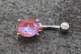 Pink Aurora Borealis CZ Crystal Belly Ring