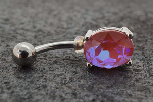 Pink Aurora Borealis CZ Crystal Belly Ring