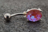 Pink Aurora Borealis CZ Crystal Belly Ring