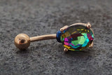 Rainbow CZ Crystal Rose Gold Belly Ring