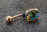 Rainbow CZ Crystal Rose Gold Belly Ring