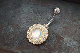 Yellow Gold Revo Crystal Flower Belly Button Rings