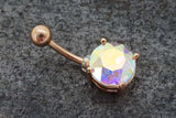 Round AB Aurora Borealis Rose Gold Belly Ring - Gift Under 20