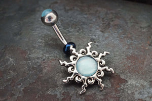 Blue Sun Silver Belly Button Navel Rings - Gift under 20