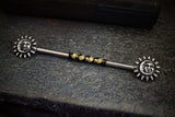 Celestial Sun and Moon 14 Gauge Silver Industrial Barbell Beaded Piercing