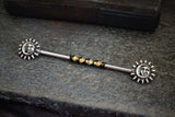 Celestial Sun and Moon 14 Gauge Silver Industrial Barbell Beaded Piercing