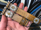 Leather Watch Band White Daisies - Ready To Ship