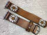 Leather Watch Band White Daisies - Ready To Ship