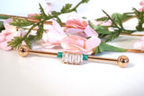 4 Square CZ Gem Rose Gold Industrial Barbell 14g 16g Scaffold