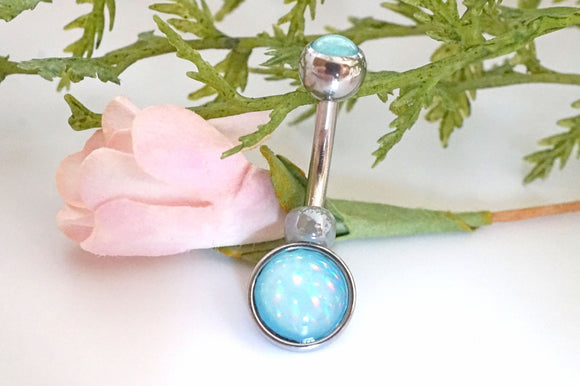 Blue Illuminating Stone 316L Surgical Steel Belly Button Navel Ring