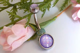 Purple Illuminating Stone 316L Surgical Steel Belly Button Navel Ring