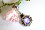 Purple Illuminating Stone Flower 316L Surgical Steel Belly Button Navel Ring