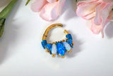 16 Gauge Yellow Gold White and Blue Marquise Fire Opal Septum Clicker Daith Earring Rook Earring