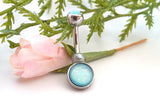 Blue Illuminating Stone 316L Surgical Steel Belly Button Navel Ring