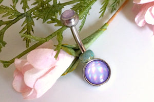 Purple Illuminating Stone 316L Surgical Steel Belly Button Navel Ring