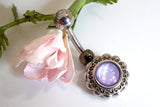 Purple Illuminating Stone Flower 316L Surgical Steel Belly Button Navel Ring