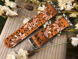 Ready To Ship - 38mm Watch Band with Sunflowers Tooled Leather