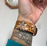 Ready To Ship - 38mm Watch Band with Sunflowers Tooled Leather