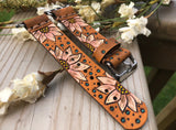 Ready To Ship - 38mm Watch Band with Sunflowers Tooled Leather