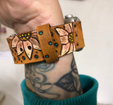 Ready To Ship - 38mm Watch Band with Sunflowers Tooled Leather