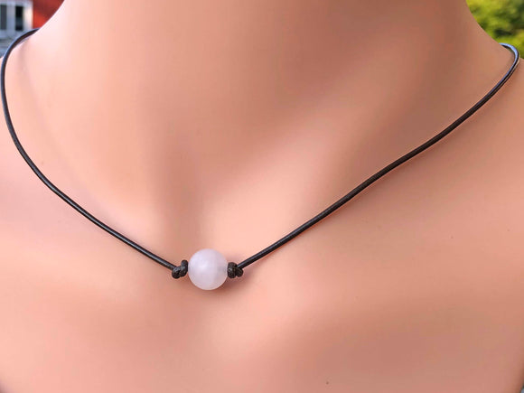 Rose Quartz Gemstone Choker Necklace on Leather