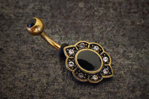 Black Floral Gold Belly Ring - Gift Under 20