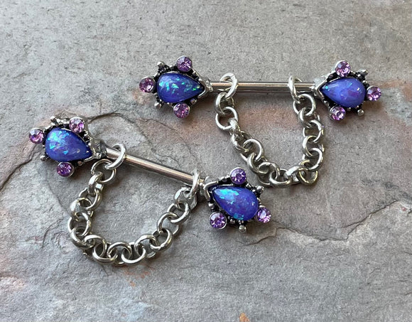 Teardrop Purple Opal Silver Nipple Ring Nipple Piercing