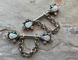 White Opal Teardrop Silver Nipple Ring Nipple Piercing