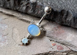 Opalite Crystal Kitty Cat Silver Belly Button Ring