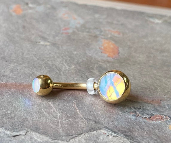 Yellow Gold Iridescent Belly Button Ring