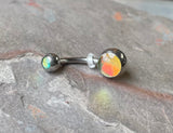 Green Iridescent Stone 316L Surgical Steel Belly Button Ring