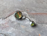 Green Iridescent Stone 316L Surgical Steel Belly Button Ring