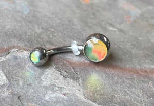 Green Iridescent Stone 316L Surgical Steel Belly Button Ring