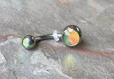 Green Iridescent Stone 316L Surgical Steel Belly Button Ring