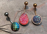 Gift Set of 3 Druzy and Mermaid Belly Button Rings